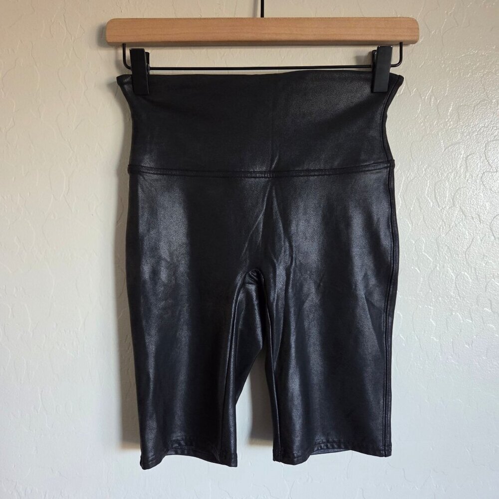 SPANX Faux Leather High-Rise Bike Shorts Black Size Women's M Athleisure 50173R
